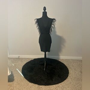 Black Feather Trim Mini Dress | Deep V | Birthday Outfit | Night Out | XS